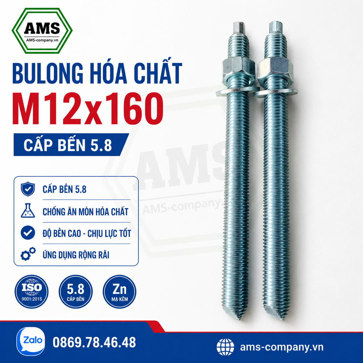 Bulong hóa chất M12 x160/8.8