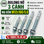 Bulong nở 3 cánh mạ kẽm M12 x160/5.6