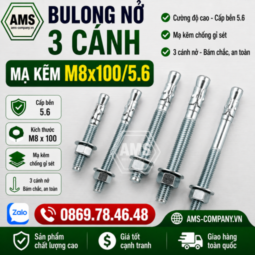 Bulong nở 3 cánh M8 x100/5.6