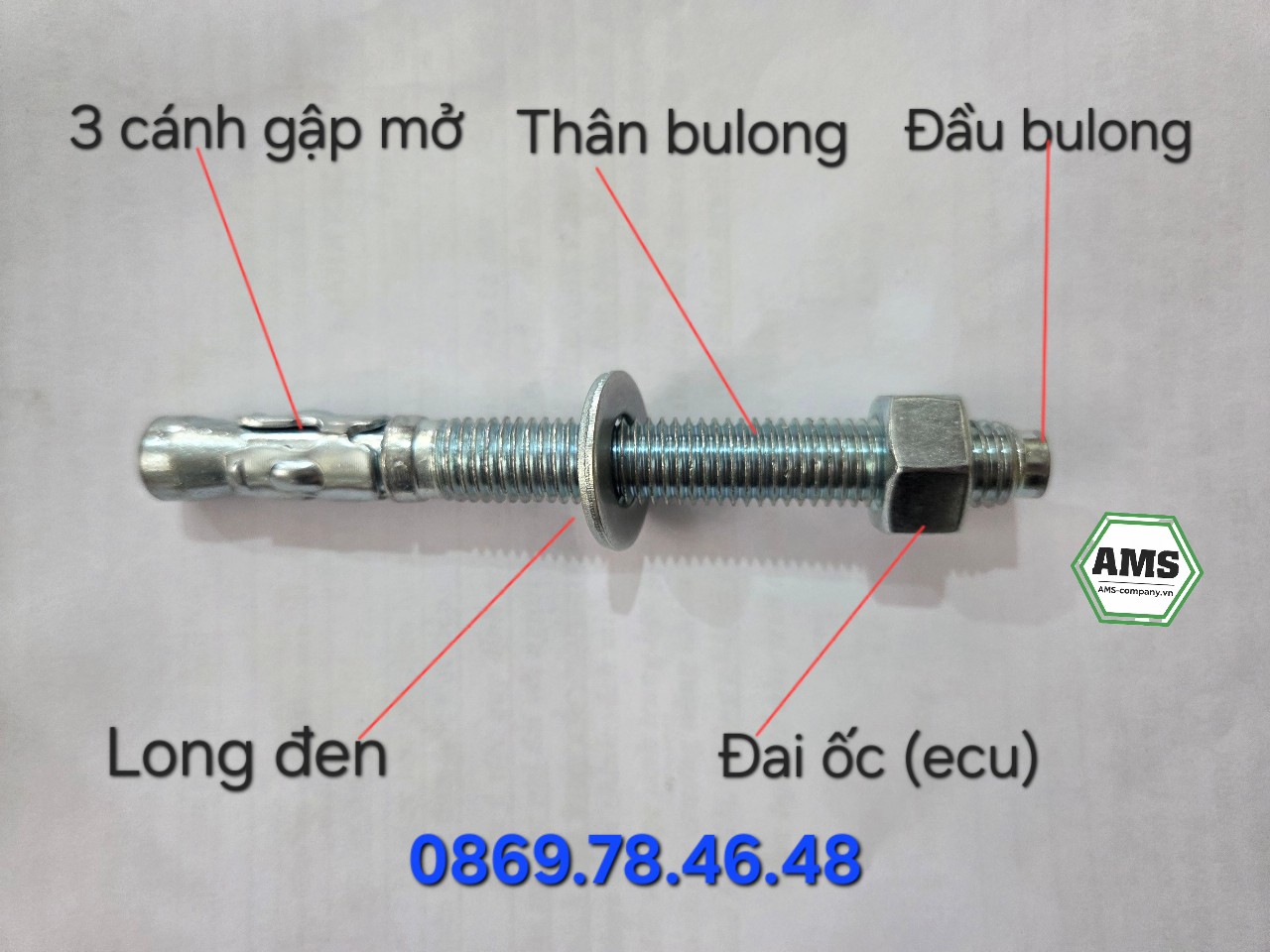 Cấu tạo chi tiết của Bulong nở mạ kẽm M24x250/8.8