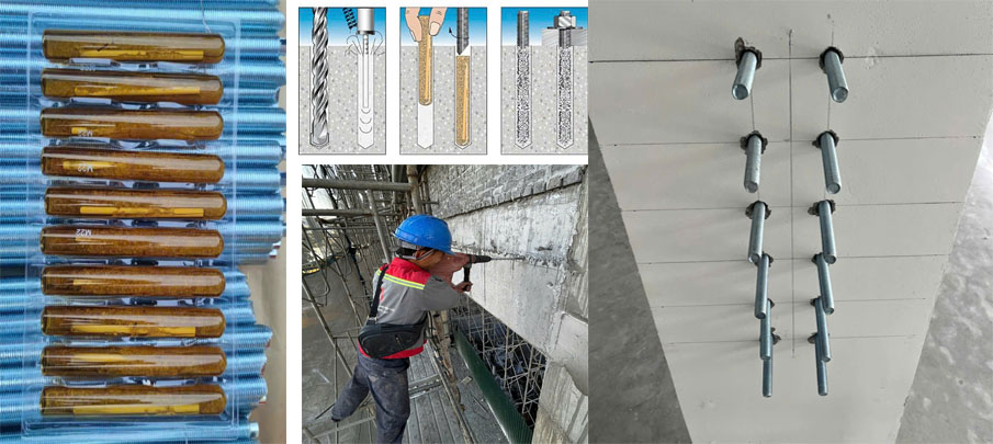 Ứng dụng thi công khoan cấy bu lông bằng ma tít ống nhộng