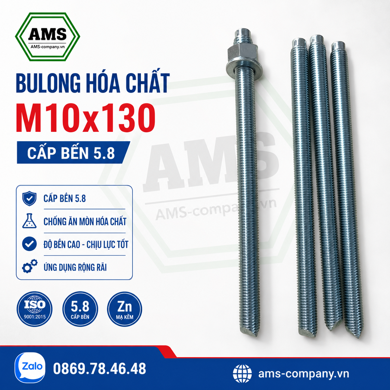 Bulong Hóa Chất M10x130 Cấp Bền 5.8