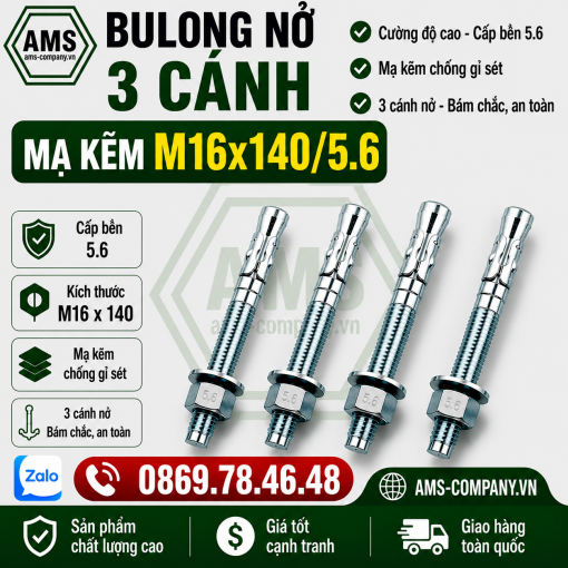 Bulong Nở 3 Cánh Mạ Kẽm M16x140/5.6