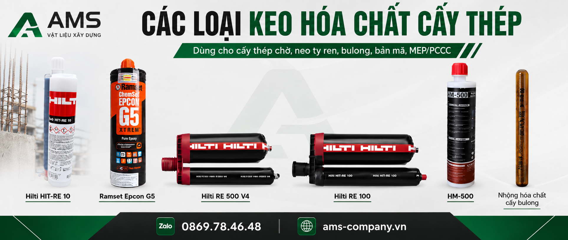 Các loại hoá chất cấy thép