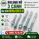 Bulong nở 3 cánh mạ kẽm M10x120/5.6