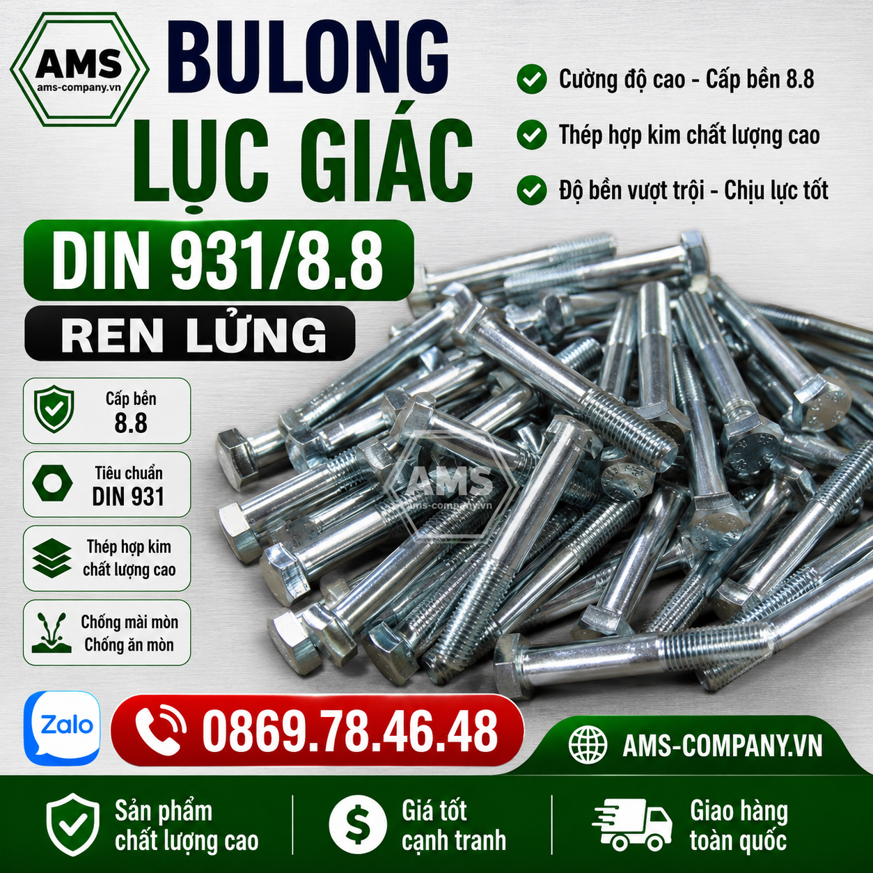 Bu Lông Lục Giác Ren Lửng Din 931/8.8