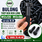 Bulong lục giác ngoài ren lửng đen M12x120 - M12x180/8.8