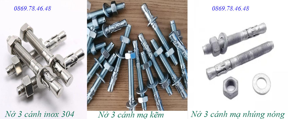 Các loại bulong nở 3 cánh AMS xử lý theo bề mặt