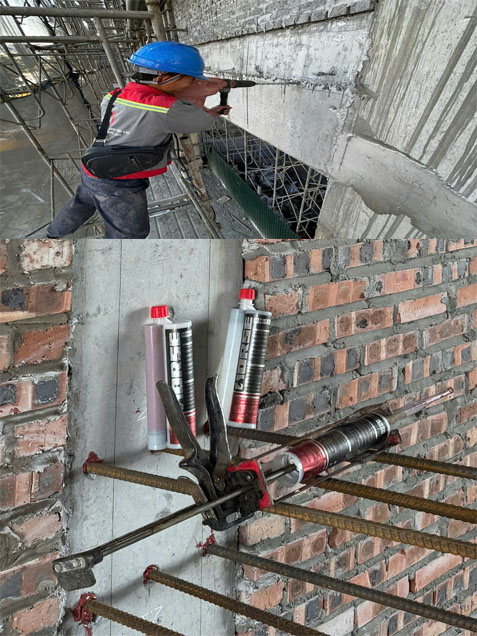 Khoan cấy thép bằng keo HM500 AMS