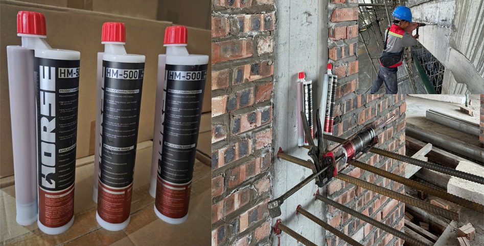 Khoan cấy thép bằng keo HM500 công ty AMS